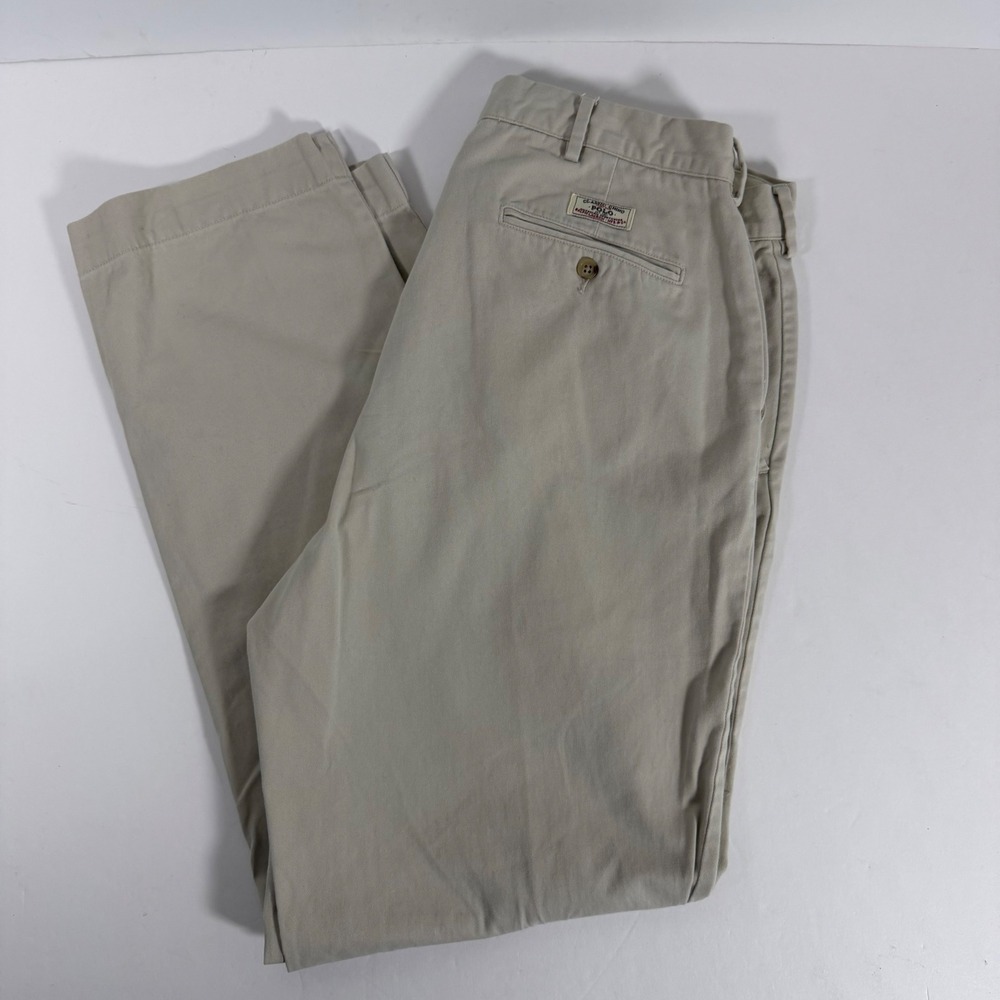 Polo Ralph Lauren Classic Chino Pants 36x34 Khaki Straight Leg Preppy Business